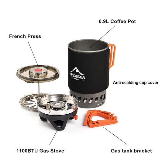 Gas Stove & Coffee Pot System – All-in-One Camping Cook Set with French Press (900ml)