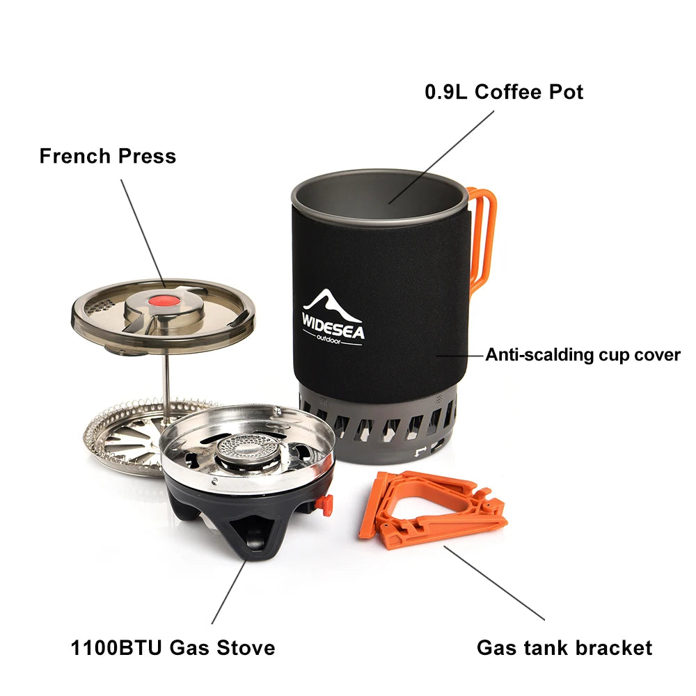 Gas Stove & Coffee Pot System – All-in-One Camping Cook Set with French Press (900ml)
