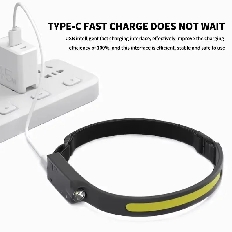 Wave Sensor LED Headlamp | 230° Wide Beam | USB Rechargeable | Waterproof