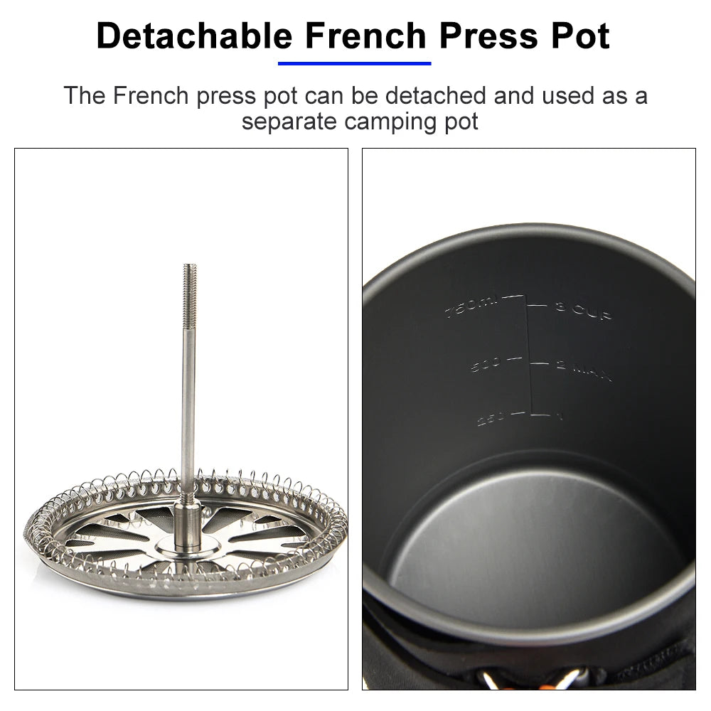 Gas Stove & Coffee Pot System – All-in-One Camping Cook Set with French Press (900ml)